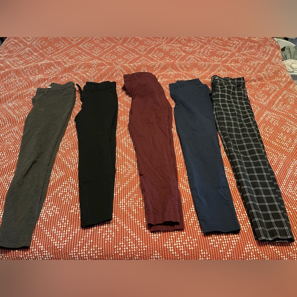 3 pairs of old navy high rise pixie and 2 pairs of Lauren Conrad dress pants